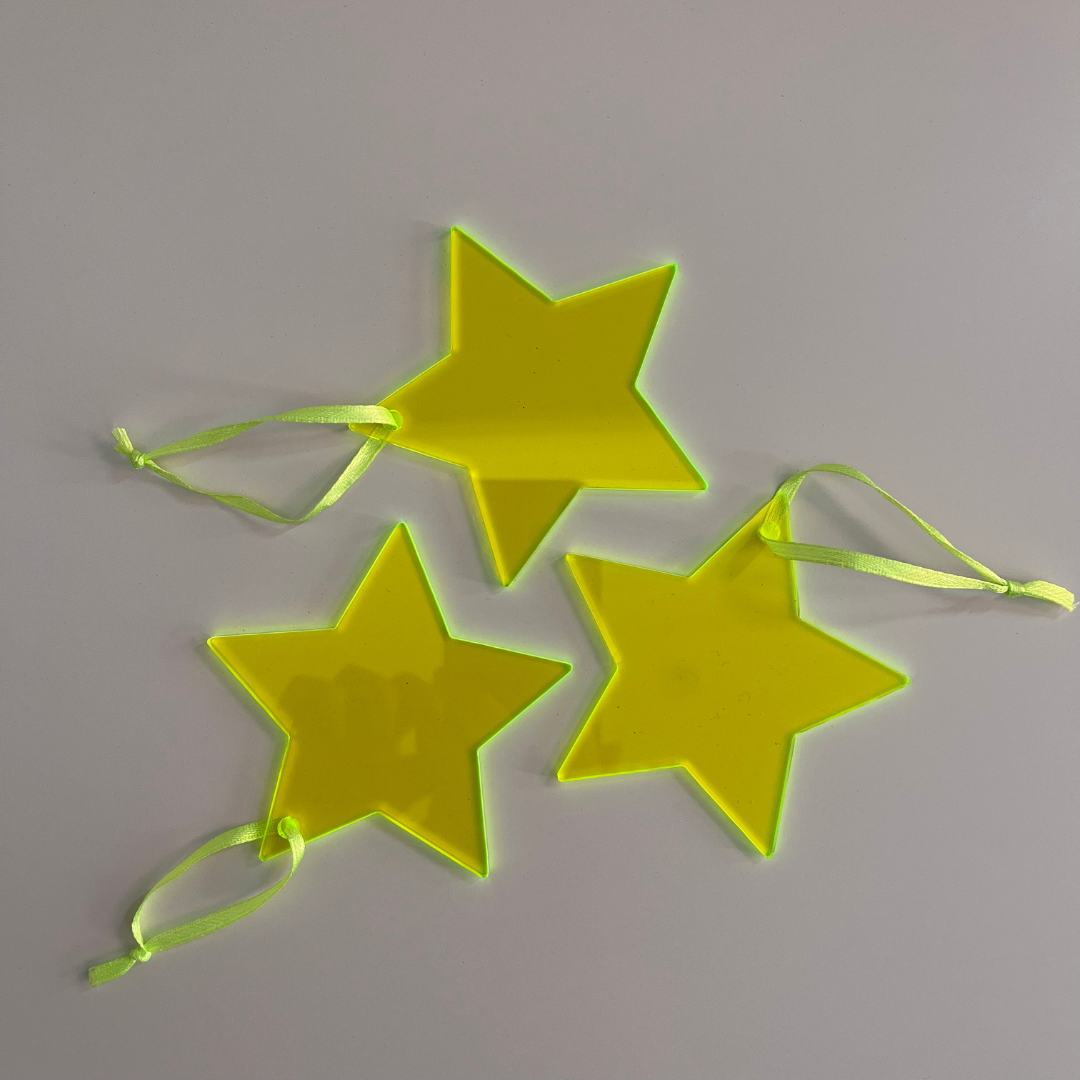 Kerstornament Ster Neon Geel (3 stuks)