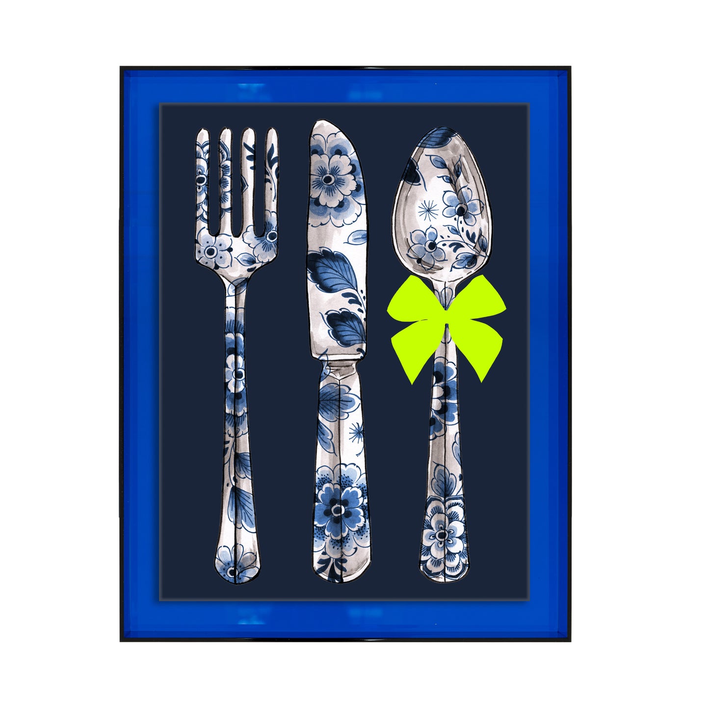Delftsblauw bestek op blauwe achtergrond