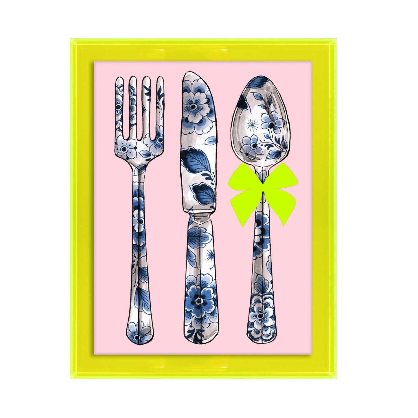 Delftsblauw bestek op roze achtergrond