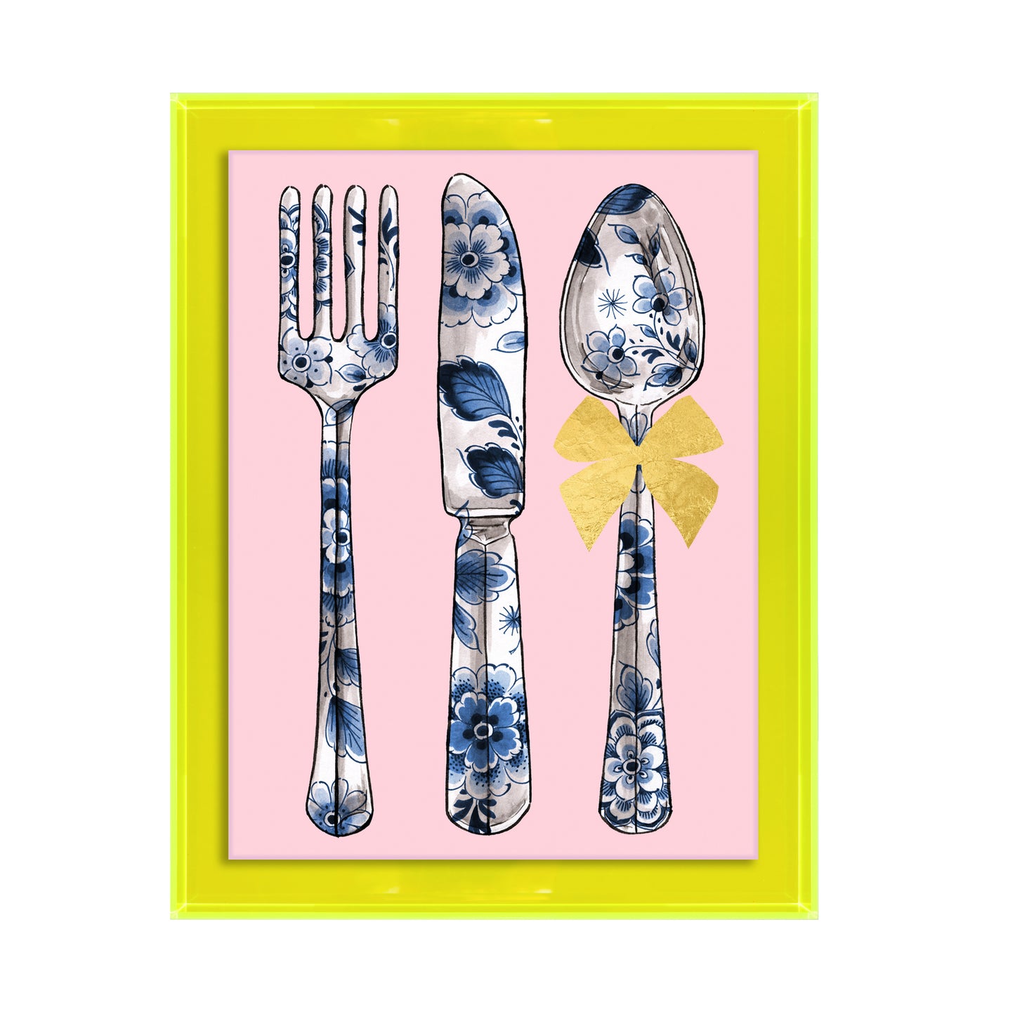 Delftsblauw bestek op roze achtergrond