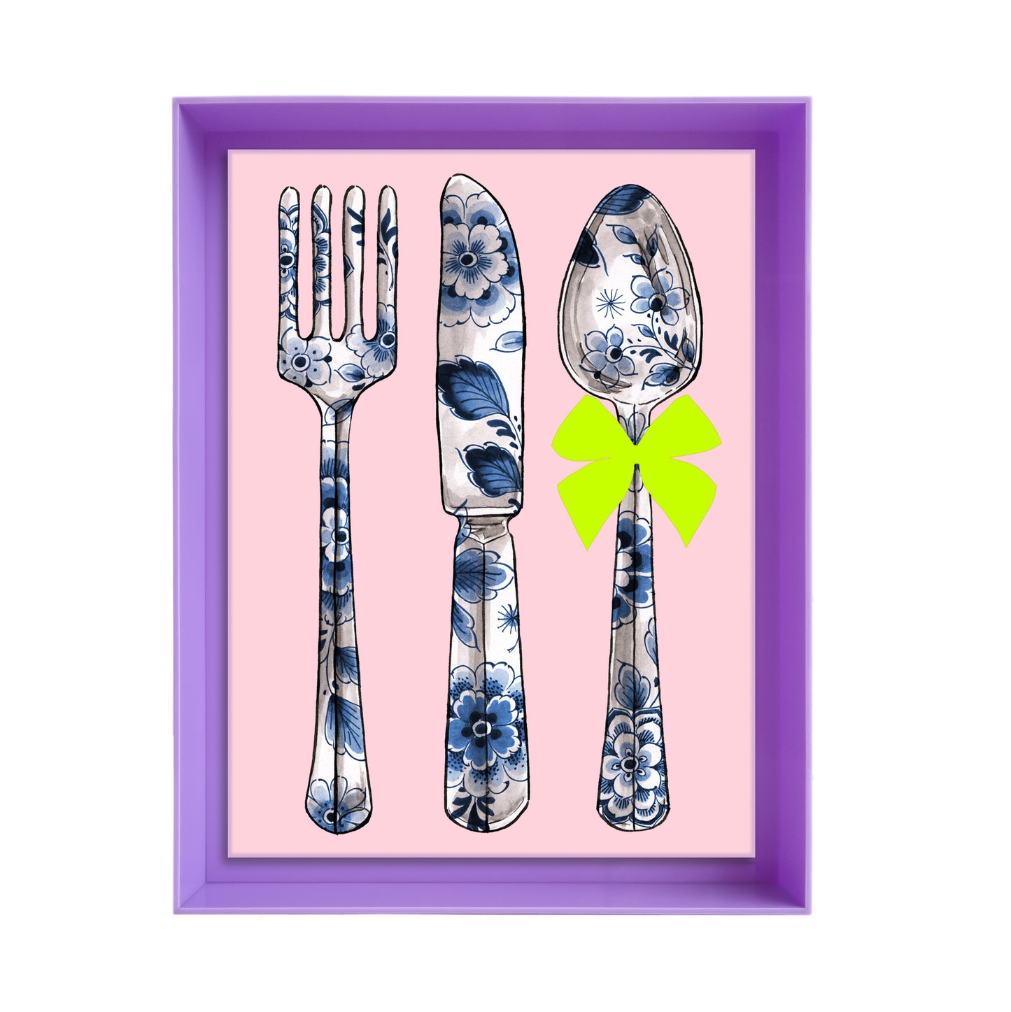 Delftsblauw bestek op roze achtergrond