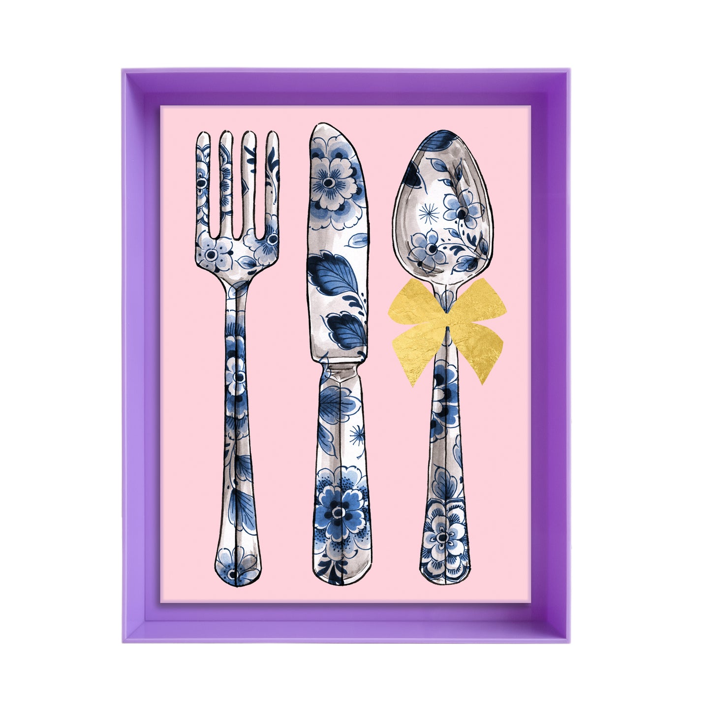 Delftsblauw bestek op roze achtergrond