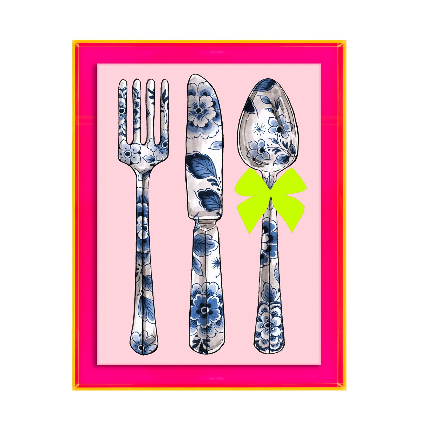 Delftsblauw bestek op roze achtergrond