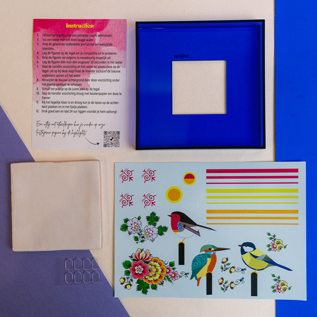 DIY tegel met lijstje moderne vogels