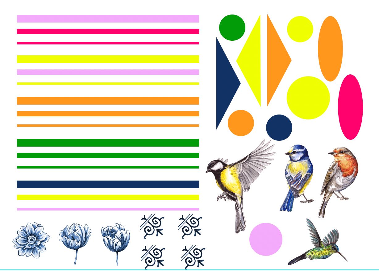 Transfervel met klassieke vogels en geometrische vormen
