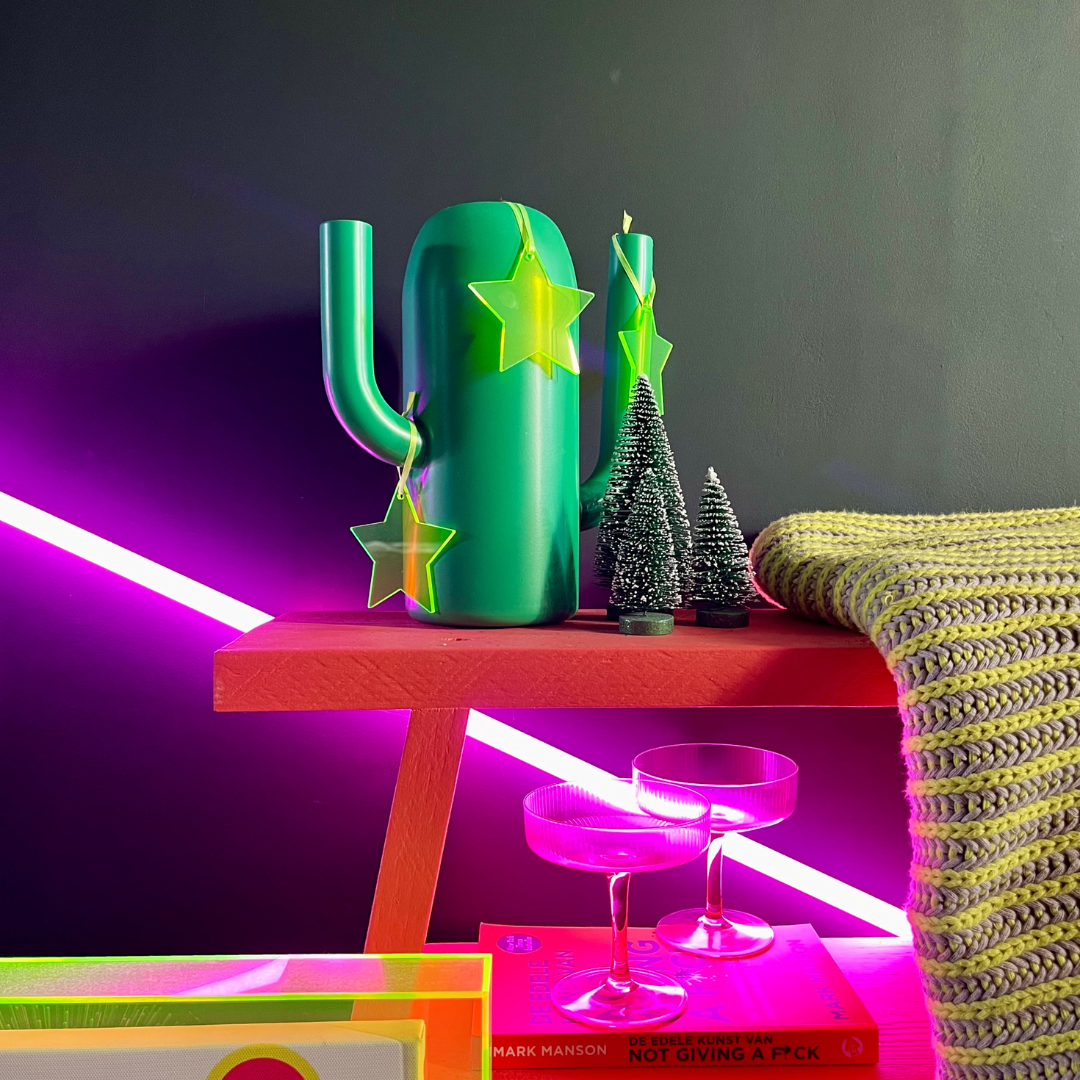 Kerstornament Ster Neon Geel (3 stuks)
