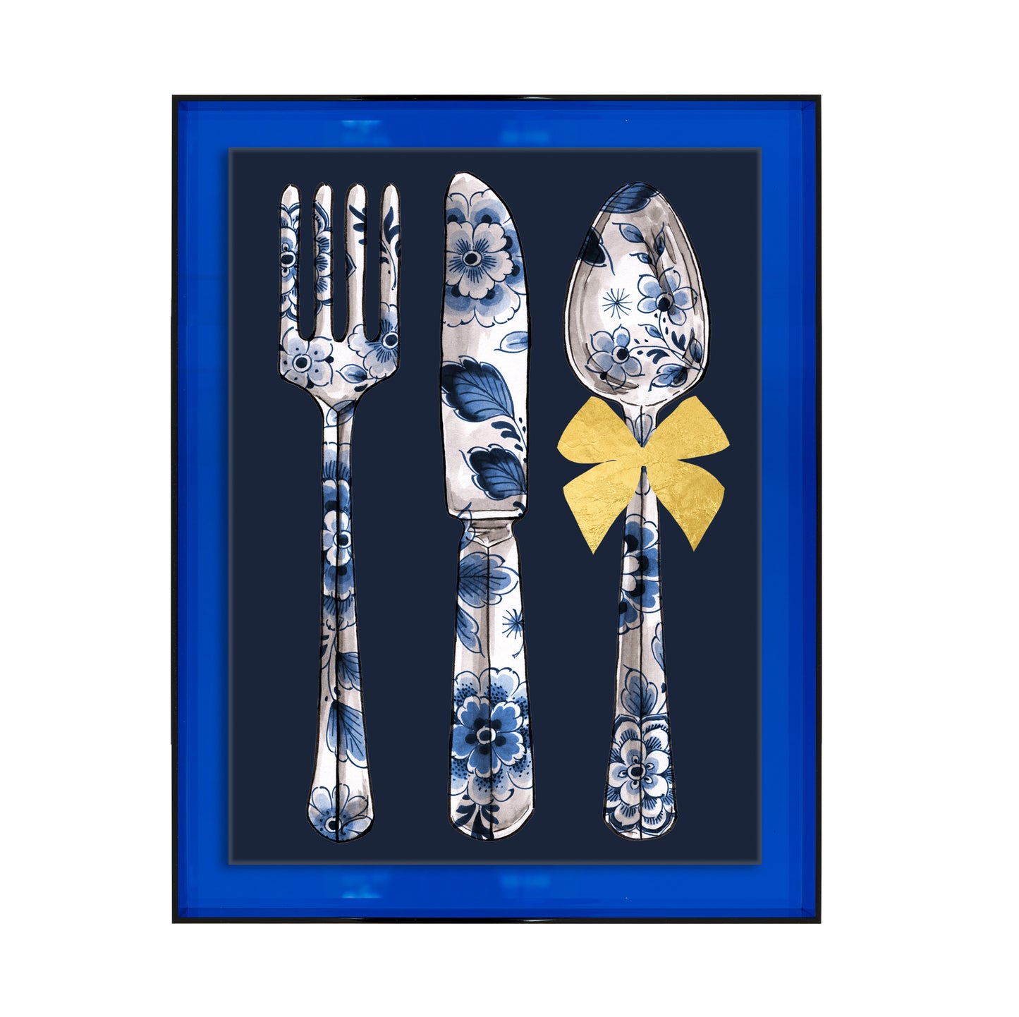 Delftsblauw bestek op blauwe achtergrond