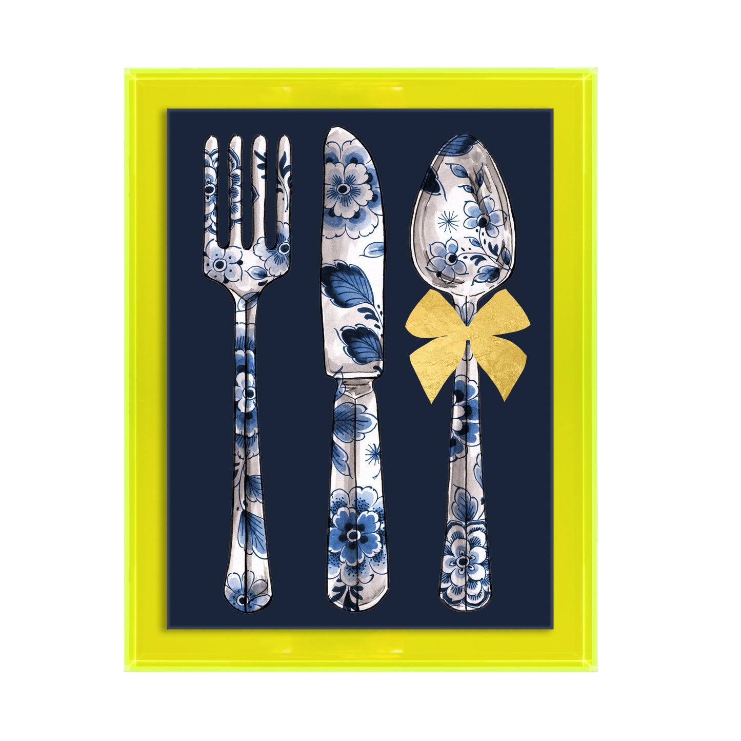 Delftsblauw bestek op blauwe achtergrond