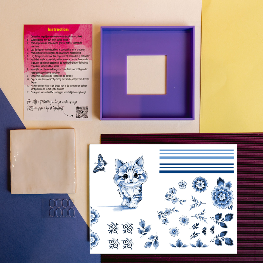 DIY tegel met lijstje Poes