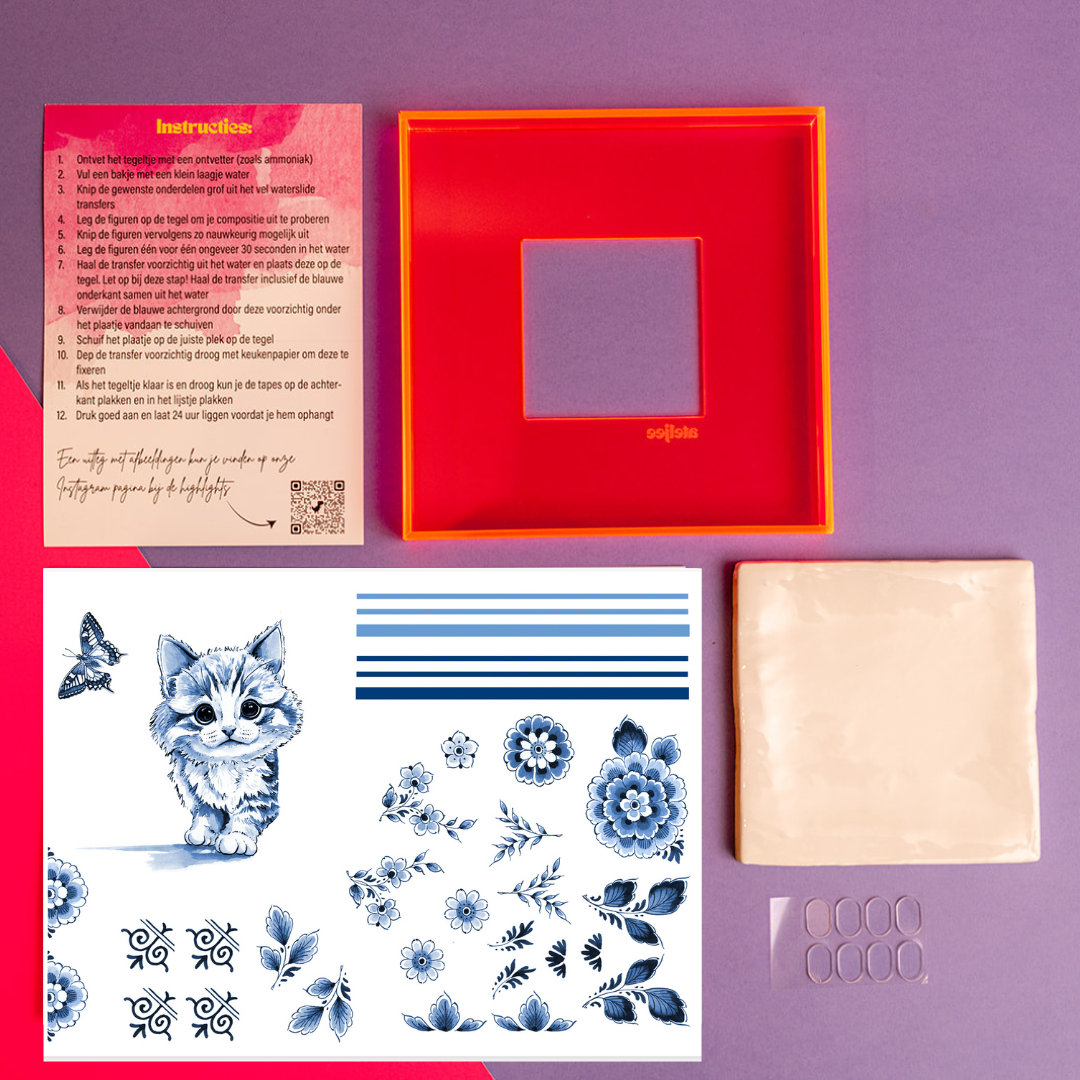 DIY tegel met lijstje Poes