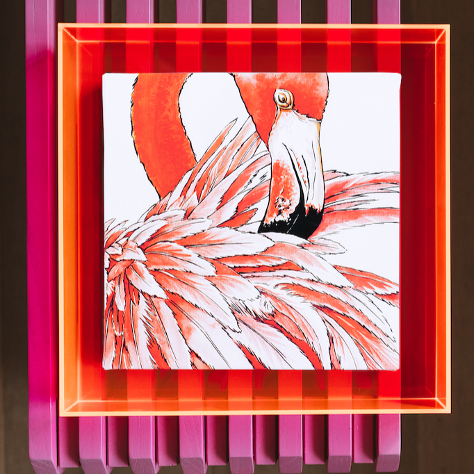 Flamingo in aquarel stijl in een roze neon baklijst